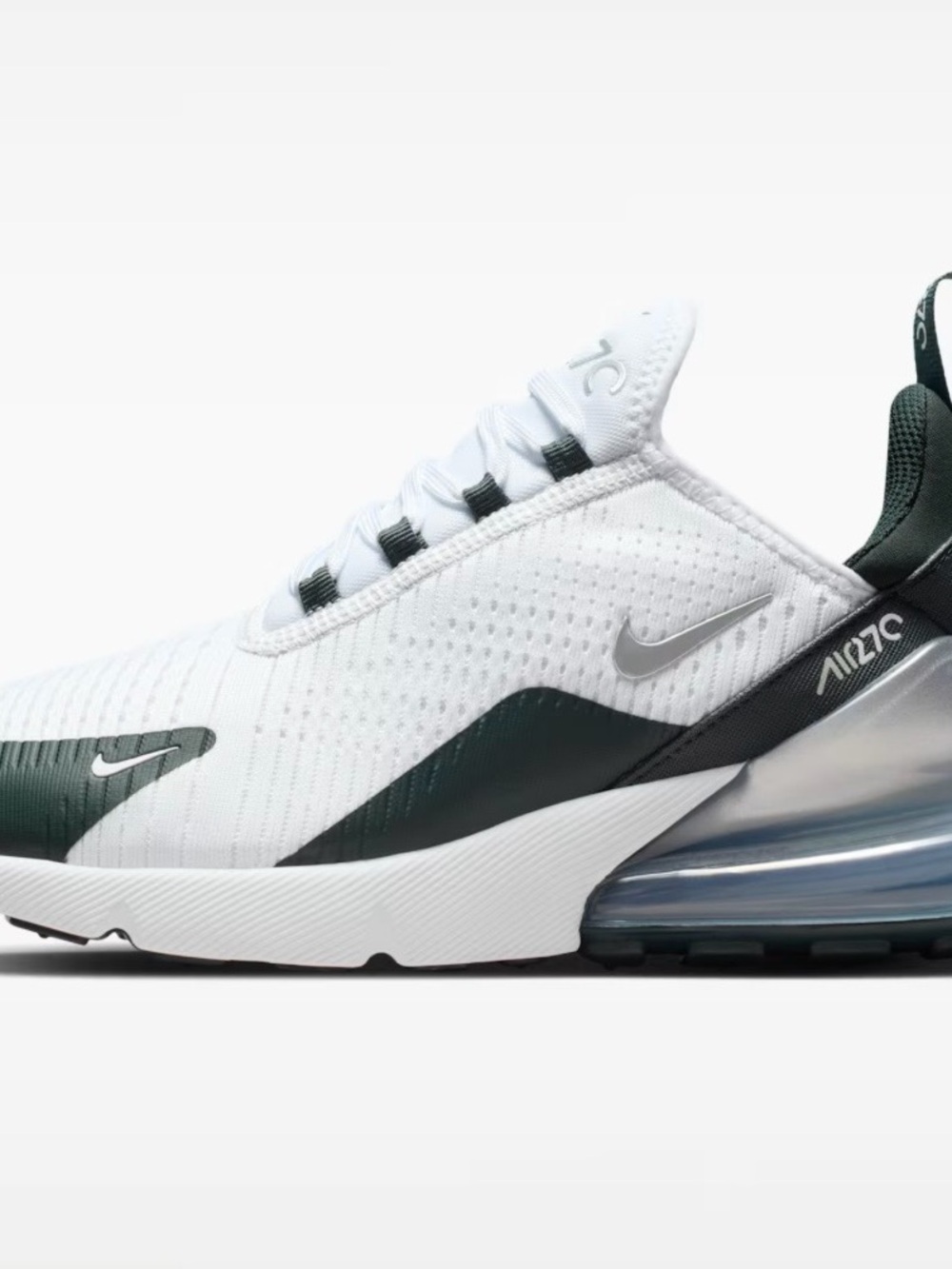 Nike Air Max 270 White with Dark Green and Black Accents